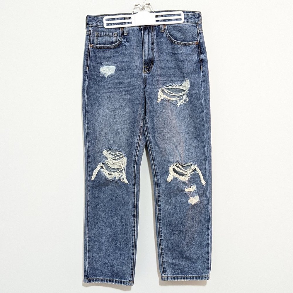Forever 21 High Rise Distressed Denim Blue Jeans Size 29